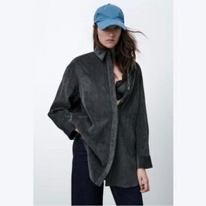 Zara Long Sleeve Corduroy Button Front Shacket/Top Mini Shirt Dress